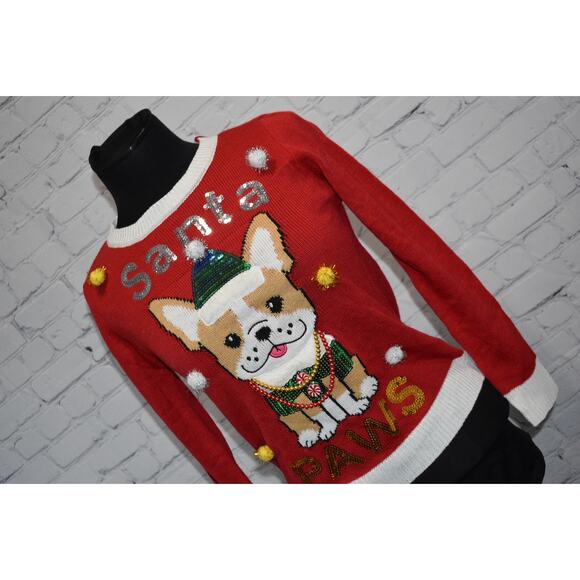 Joyland Ugly Christmas Sweater Santa Paws Dog Red Size Small NEW TAGS - Picture 2 of 9